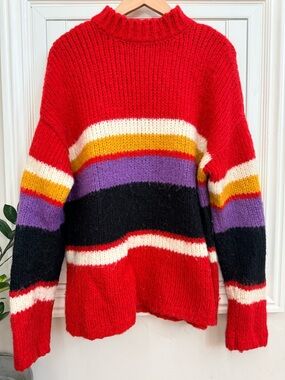 Sanctuary Red Striped Sweater with Multicolored Stripes - Size Medium
